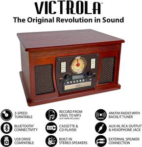 lot 85 image: Victrola 8-in-1 Bluetooth Record Player & Multimedia Center, Built-in Stereo Speakers - Turntable, Wireless Music Streaming, Real Wood  Mahogany