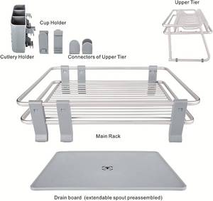 lot 93 image: VENETIO Deluxe Aluminum 2 Level Dish Drying Rack, Gray