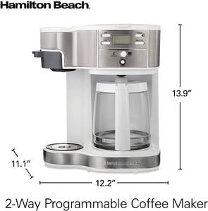 lot 100 image: Hamilton Beach 2-Way Brewer Coffee Maker, Single-Serve and 12-Cup Pot, White (49933)