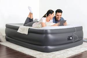 lot 123 image: SleepLux Durable Inflatable Air Mattress with Built-in Pump, Pillow and USB Charger, 22 Tall Queen
