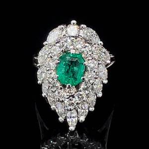 lot 3 image: 6.00 Carat Natural Emerald & Diamond Cluster Cocktail Angel Wing Estate Ring in 18k White Gold $17,500 Retail VIDEO