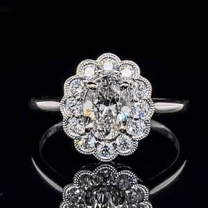 lot 17 image: Gorgeous Sparkle 1.16ctw Diamond VSG ClarityColor Ideal Oval Fancy Cluster Halo Ring in 18k White Gold $3699 Retail VIDEO