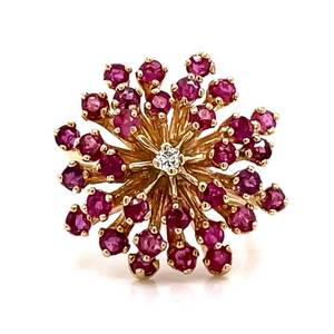 lot 22 image: Natural Ruby &amp Diamond Cluster Cocktail Vintage Estate Ring in 14k Yellow Gold $2250 Retail VIDEO