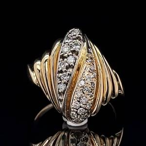 lot 33 image: Dazzling Elegant 0.65ctw Diamond Double Scalloped Seashell Cluster Estate Ring in 14k Yellow Gold $1875 Retail