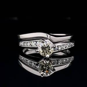 lot 34 image: .85 Carat Round Diamond Channel Engagement Ring & Wedding Band 2-Piece Bridal Set in 18k White Gold VS Clarity $2775 Retail VIDEO