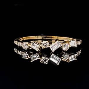 lot 49 image: Beautiful & Chic Geometic Diamond Cascade Round & Baguette Stacking Estate Ring in 14k Yellow Gold $1,750 Retail VIDEO