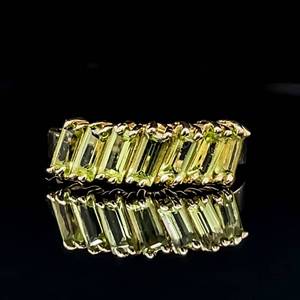 lot 55 image: Gorgeous Green 1.25ctw Peridot Baguette Stacked Anniversary Style Birthstone Ring in 14k Yellow Gold Estate
