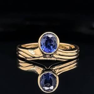 lot 65 image: Unique Style Designer Natural Tanzanite Bezel Asymmetrical Teardrop Estate Ring in 14k Yellow Gold $1599 Retail