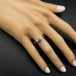 lot 17A image: Fine Genuine Pink Sapphire & Diamond 3-Stone Ring in 14k White Gold. Mint Condition $3450 Retail VIDEO