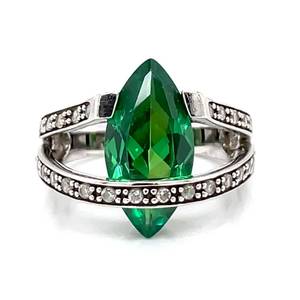 lot 81 image: Gorgeous in Green Marquise Simulated Emerald Double Orbital Cubic Zirconia Ring