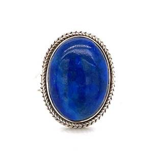 lot 84 image: Natural Lapis Lazuli Oval, Prized for Bright Blue Color set in Double Braided Rope Bezel Ring. The appeal is Irresistible