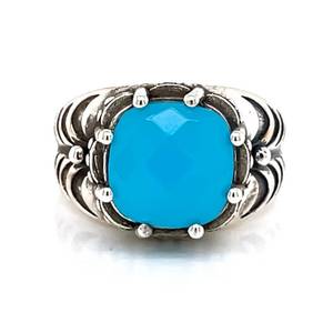 lot 85 image: Amazing Faceted Blue Chalcedony Ring Bold Blue Colored Gemstone.