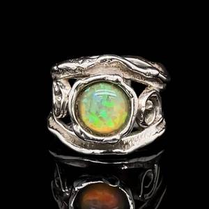lot 87 image: Handmade Filigree Spiral Swirl Natural Opal Bezel Ring Unique Rustic Style