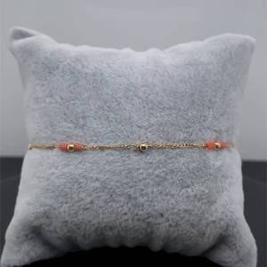 lot 47 image: Delicate & Airy Coral Bead Mini Curb Chain Layering Estate Bracelet in 18k Yellow Gold