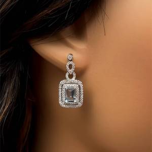 lot 10A image: NEW Art Deco 1.60 Carat Aquamarine & Diamond Dangle Earrings in 14k White Gold Standout Style  $4,400 Retail VIDEO