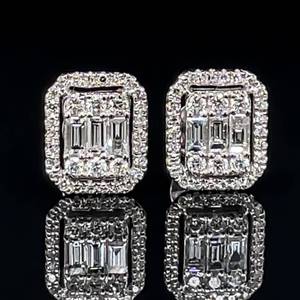 lot 13 image: Brand New Fine .60 Carat Diamond Stud Earrings Rectangular in 14k White Gold $2,950 Retail VIDEO