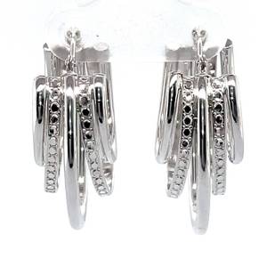 lot 15 image: Statement Style Graduated 5-Row Stacked Diamond-Cut Oblong Oval Hoop Estate Earrings in 14k White Gold $1,175 Retail VIDEO