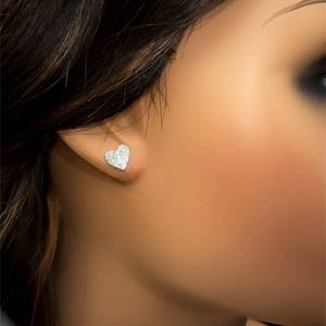 lot 23 image: Never Worn Diamond French Pave Flat Heart Stud Earrings in 14k White Gold 0.26ctw. in 14k White Gold $1550 Retail
