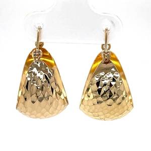 lot 24 image: Hammered Textured Diamond-Cut Oblong Hoop Drop Estate Earrings in 14k Yellow Gold