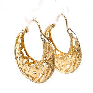 lot 53 image: 14k Yellow Gold Hoop Earrings w. Scrolling Designs, Detail, and Bright Polish Finish. Like new&nbsp