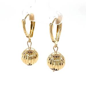 lot 64 image: 14k Yellow Gold Dangle Earrings,  Diamond Cut Puffed Round Drops, Latch-Backs for Everyday Light Weight Comfort.