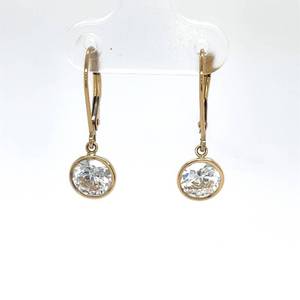 lot 69 image: Sparkling Drops 1.50ctw Oval Solitaire Cubic Zirconia Bezel Dangle Leverback Earrings in 14k Yellow Gold VIDEO
