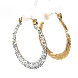 lot 77 image: Super-Chic Crystal and Scalloped Round Hoop Earrings- DOUBLE SIDED- in 14k Two-Tone Gold Click-Tops