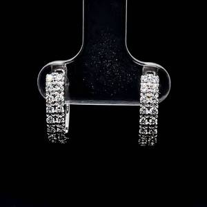 lot 16A image: Mint Condition Diamond Huggie Hoop Earrings in 14k White Gold Elegant, Everyday Jewelry $1850 Retail VIDEO