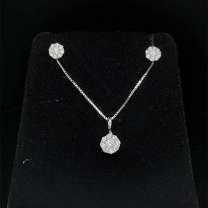lot 51 image: A Sophisticated Match 0.35ctw Diamond Cluster Drop Pendant & Stud Earrings 2-Piece Jewelry Set in 14k White Gold