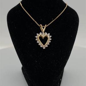 lot 66 image: Classic Romance 0.15ctw Diamond Cluster Open Heart Halo Estate Pendant w Split Bail in 14k Yellow Gold