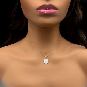 lot 6 image: Brand New 14k White Gold Diamond Pendant Round & Flat for Comfort in 14k White Gold $2750 Retail