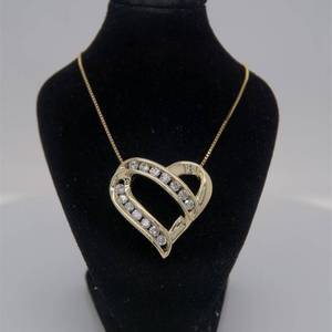 lot 25 image: Classic Romance 0.40ctw Diamond Channel Open Ribbon Heart Estate Pendant Layering Necklace in Yellow Gold $1,575 Retail