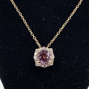 lot 29 image: Desirable Color-Changing Alexandrite Solitaire & Diamond Cluster Pendant in 14k Yellow Gold VIDEO
