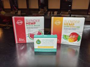 lot 170 image: Lot of 3 Liv Lab Products Slender Hemp Mystic Melon, Slender Hemp Divine Mango Lime & HydroPro