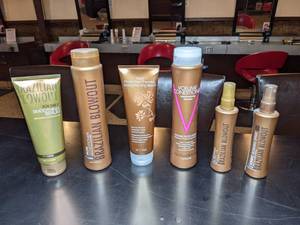 lot 116 image: Brazilian Blowout Smoothing Serum, Conditioners, Dry Oil, Straightening Balm, and Ionic Bonding Spray - New