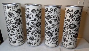 lot 44 image: Set of 4 IKEA Black and White Floral Cylinder Lamps