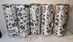 lot 45 image: Set of 5 IKEA Black and White Floral Cylinder Lamps