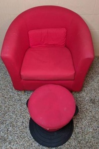 lot 32 image: IKEA TULLSTA Armchair in Red with Red Footstool