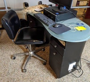 lot 34 image: Glass Topped Manicure Desk Table and Chair Combo