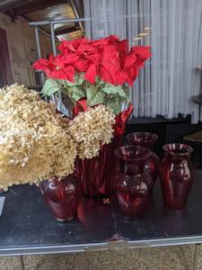 lot 91 image: Recycled Glass Vases with Artificial Flowers