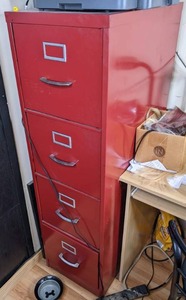 lot 54 image: Red Metal 4-Drawer Filing Cabinet