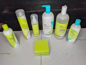 lot 156 image: Collection of New DevaCurl Hair Products No-Poo Original Conditioning Cleanser, Flexible Hold Hairspray, Spray Gel, One Condition Decadence Milk Conditioner, Arc Angel Gel, No-Poo Decadence Cleanser and Heaven in Hair
