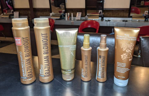 lot 115 image: Brazilian Blowout Shampoos, Conditioning Masque, Dry Oil, Straightening Balm, and Ionic Bonding Spray - New