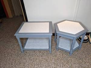 lot 171 image: Set of (2) Grey Side Tables - Rectangle and Hexagon