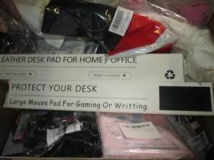 box of large mouse pads, garden wat...