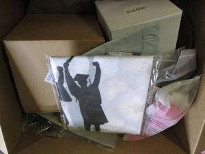 box of party supplies and more ...