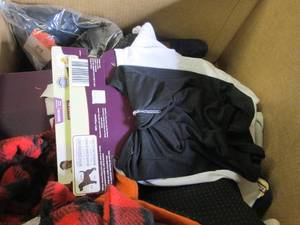 box of dog clothes ...