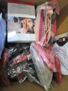 box of dog leashes, orange safety v...