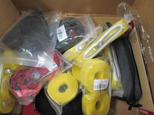 box of bike seats, cushions and mor...