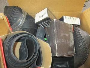 box of bike tires and innertubes ...